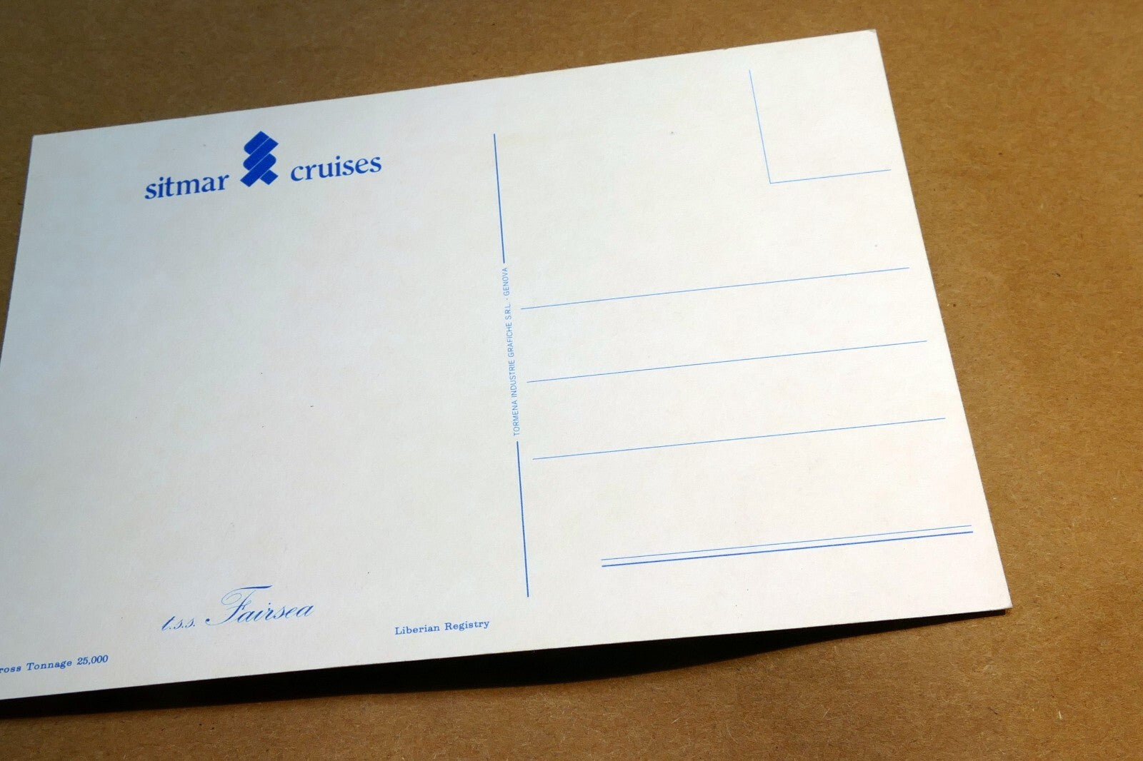 USS FairSea Sitmar Cruises Cruise Ship Passenger Line Liberian Registry Postcard