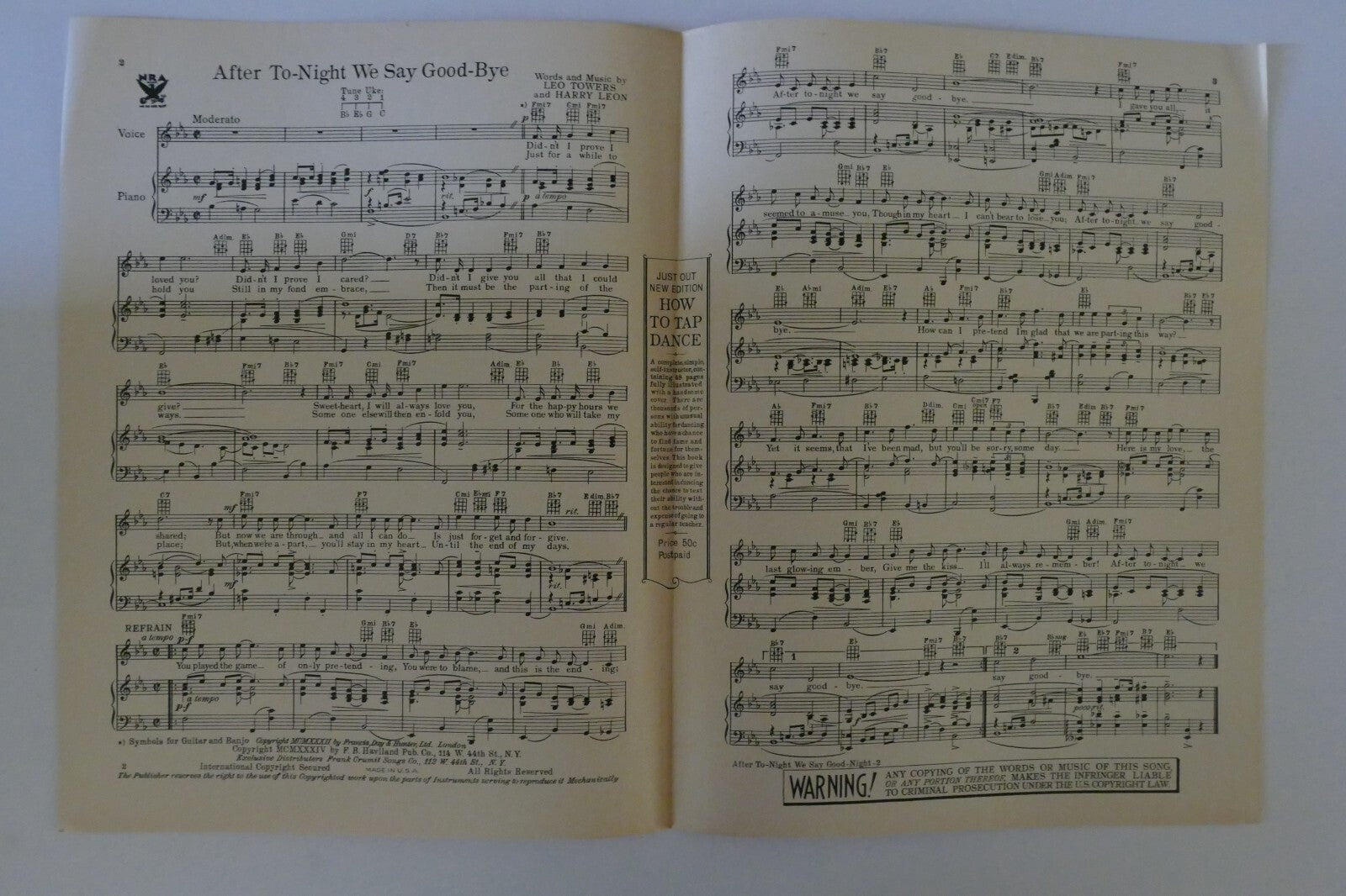 After To-Night We Say Good-Bye, 1934, by Leo Towers and Harry Leon