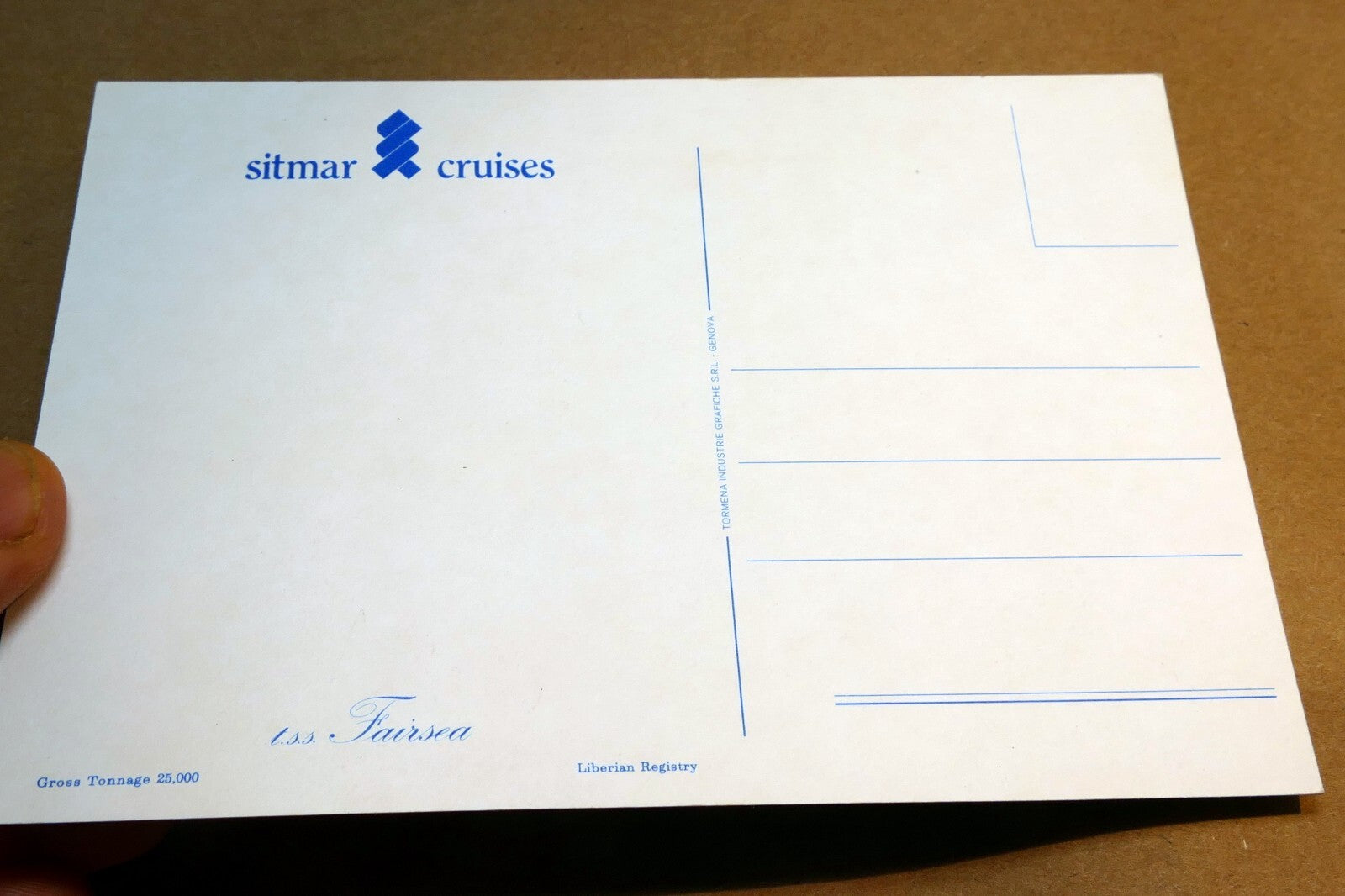 USS FairSea Sitmar Cruises Cruise Ship Passenger Line Liberian Registry Postcard