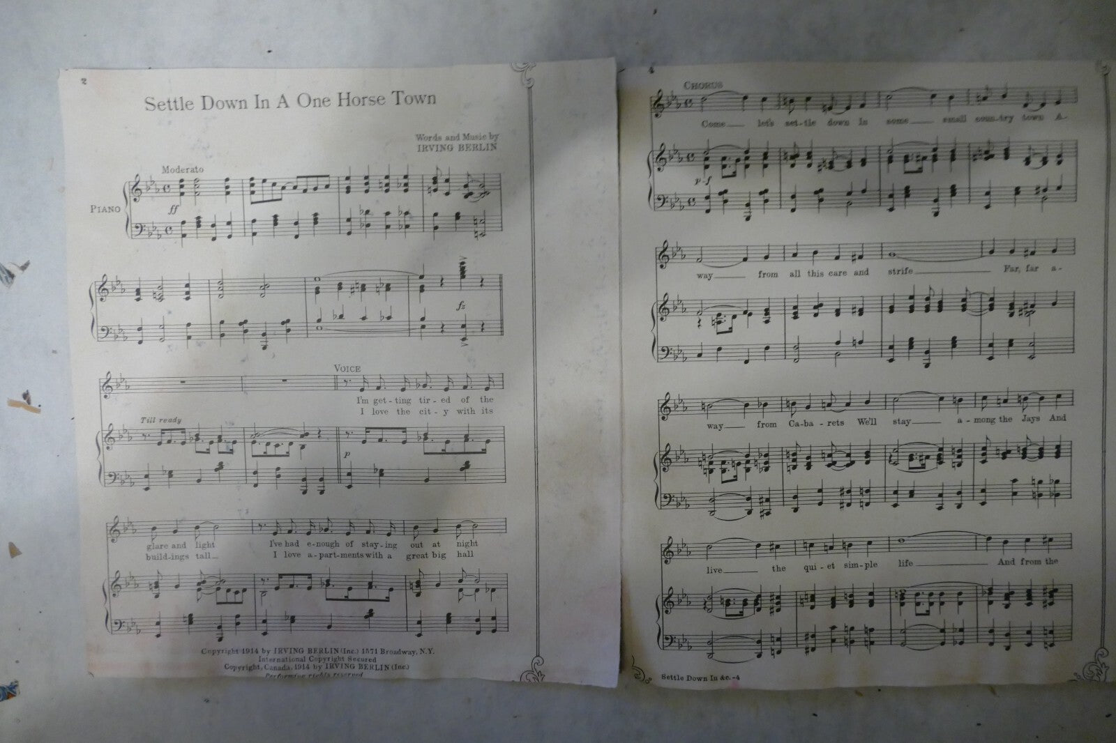 Settle Down In A One Horse Town, 1914,by Irving Berlin, Irving Berlin, Inc.