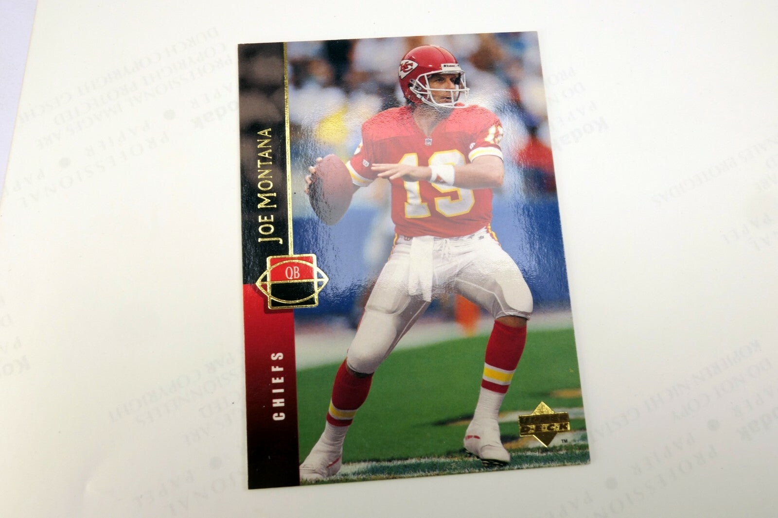 1994 JOE MONTANA - Upper Deck Football Card # 133- w/ Picture 8X11"