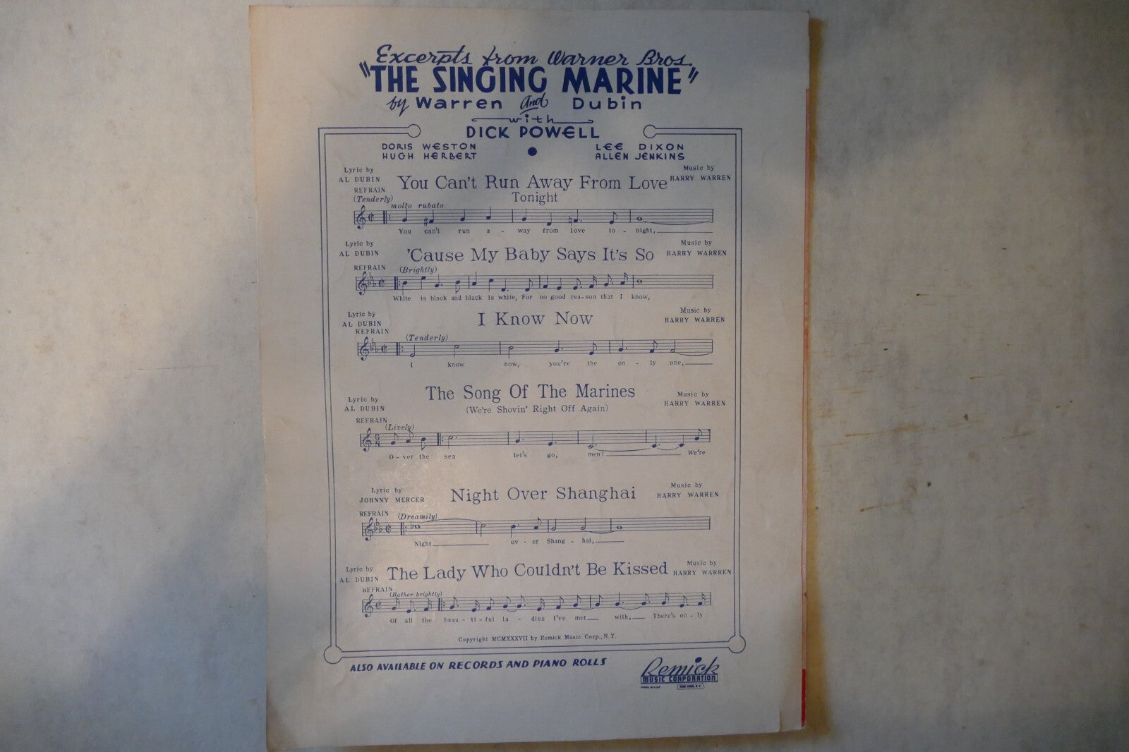 You Can't Run Away From Love, 1937, "The Singing Marine", Al Dubin, Harry Warren