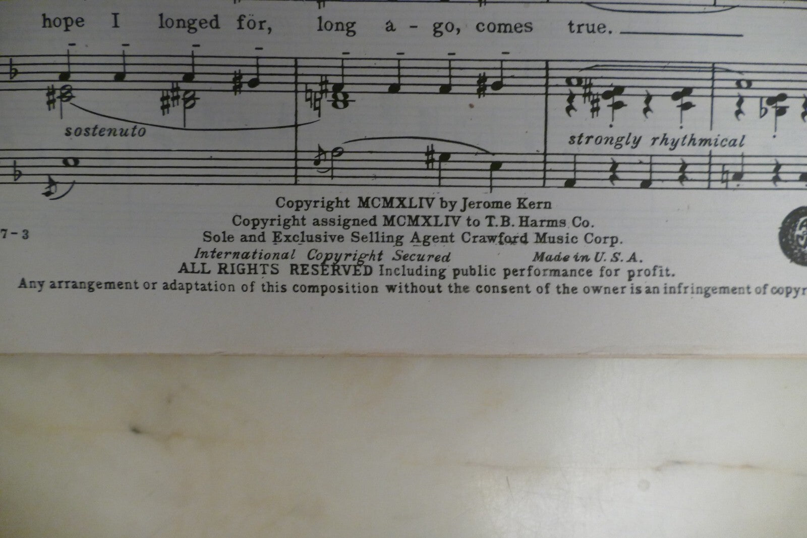 Long Ago 1944 by Jerome Kern from "Cover Girl" musical