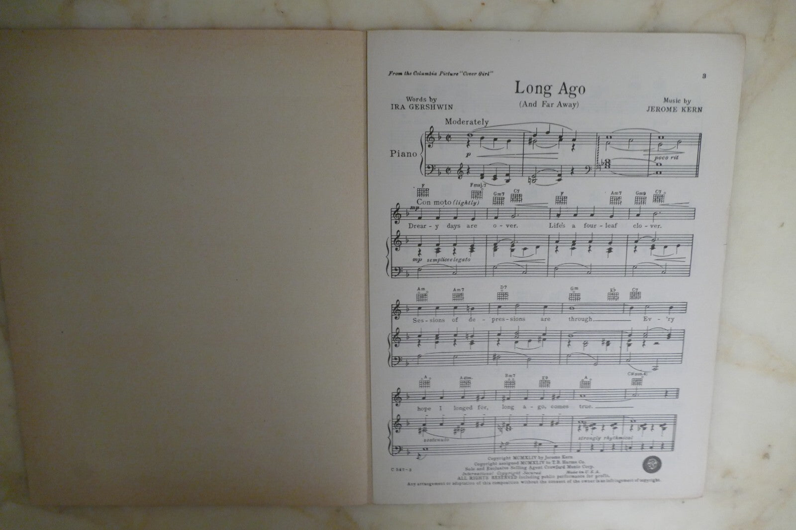 Long Ago 1944 by Jerome Kern from "Cover Girl" musical