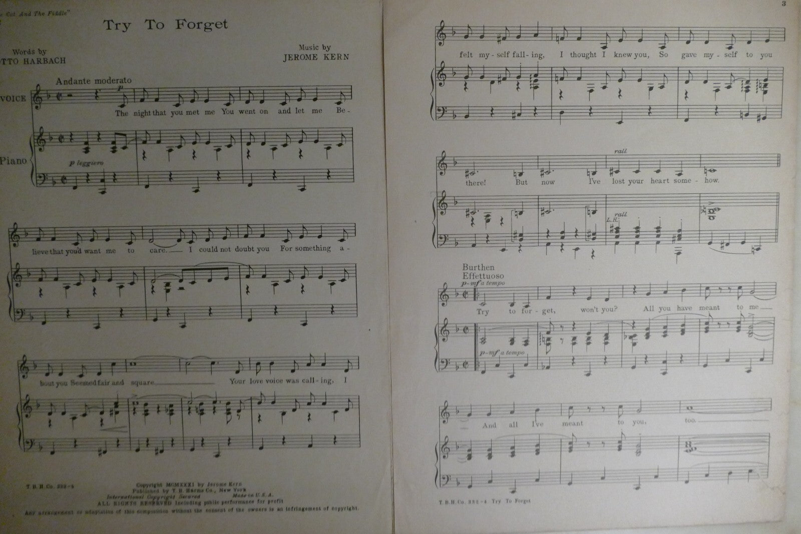 Try To Forget 1931 by Jerome Kern from The Cat And The Fiddle