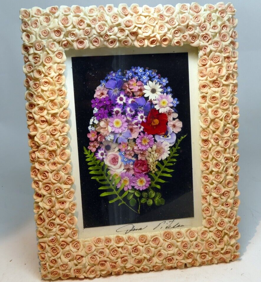 7" x 5" picture photo frame ceramic 3d gold rose 🌹🥀 vintage pink tone
