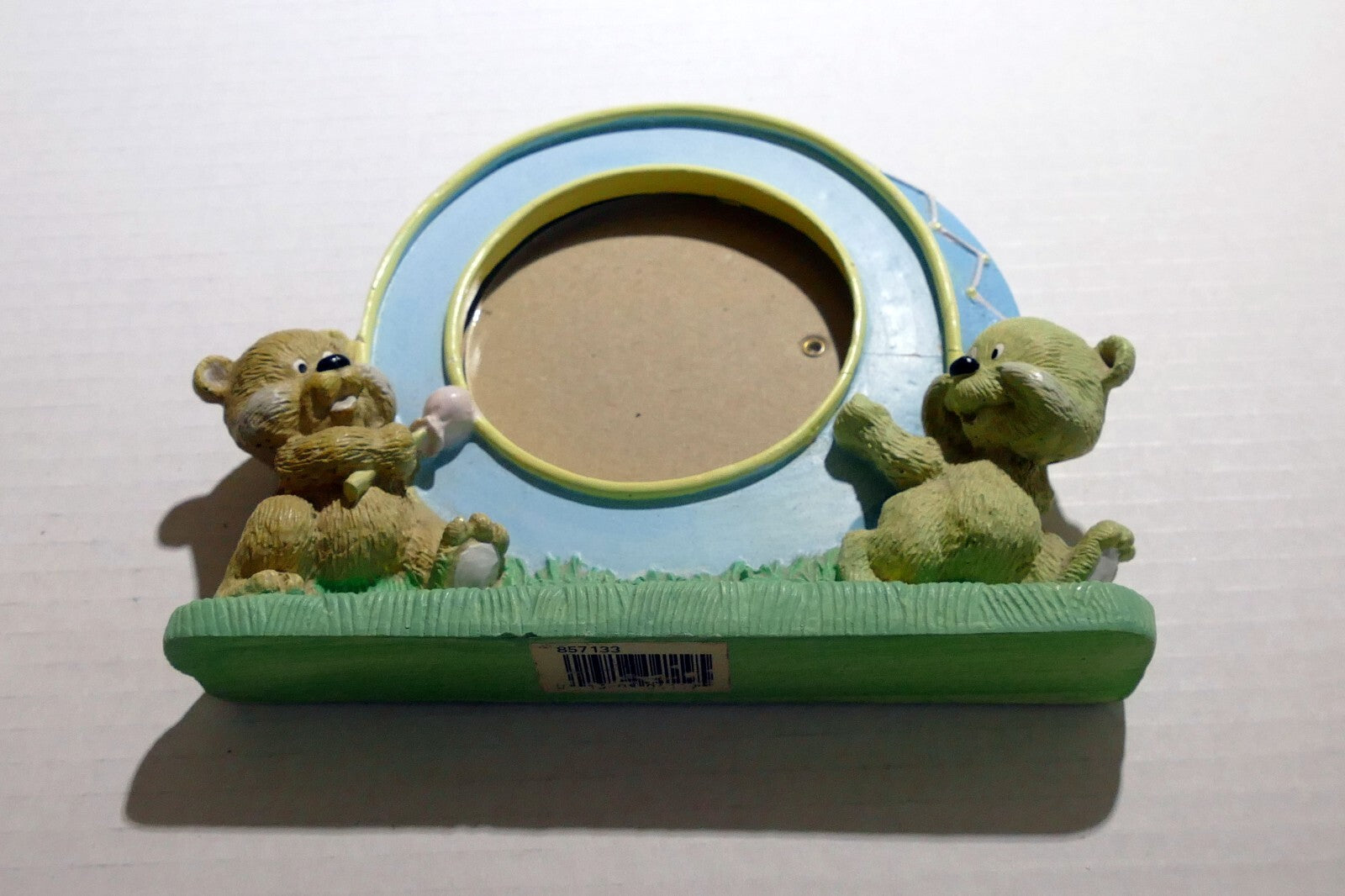 Picture Frame 3.5X3.5" Art Photo w glass Teddy Bear Figural ceramic baby boy