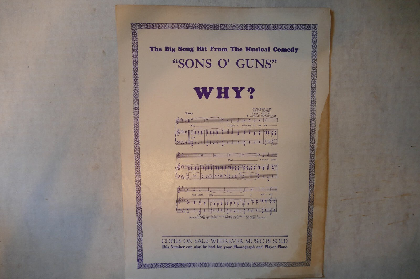 Over Here, 1929, "Sons O' Guns", by Arthur Swanstrom, Benny Davis, J. Fred Coots