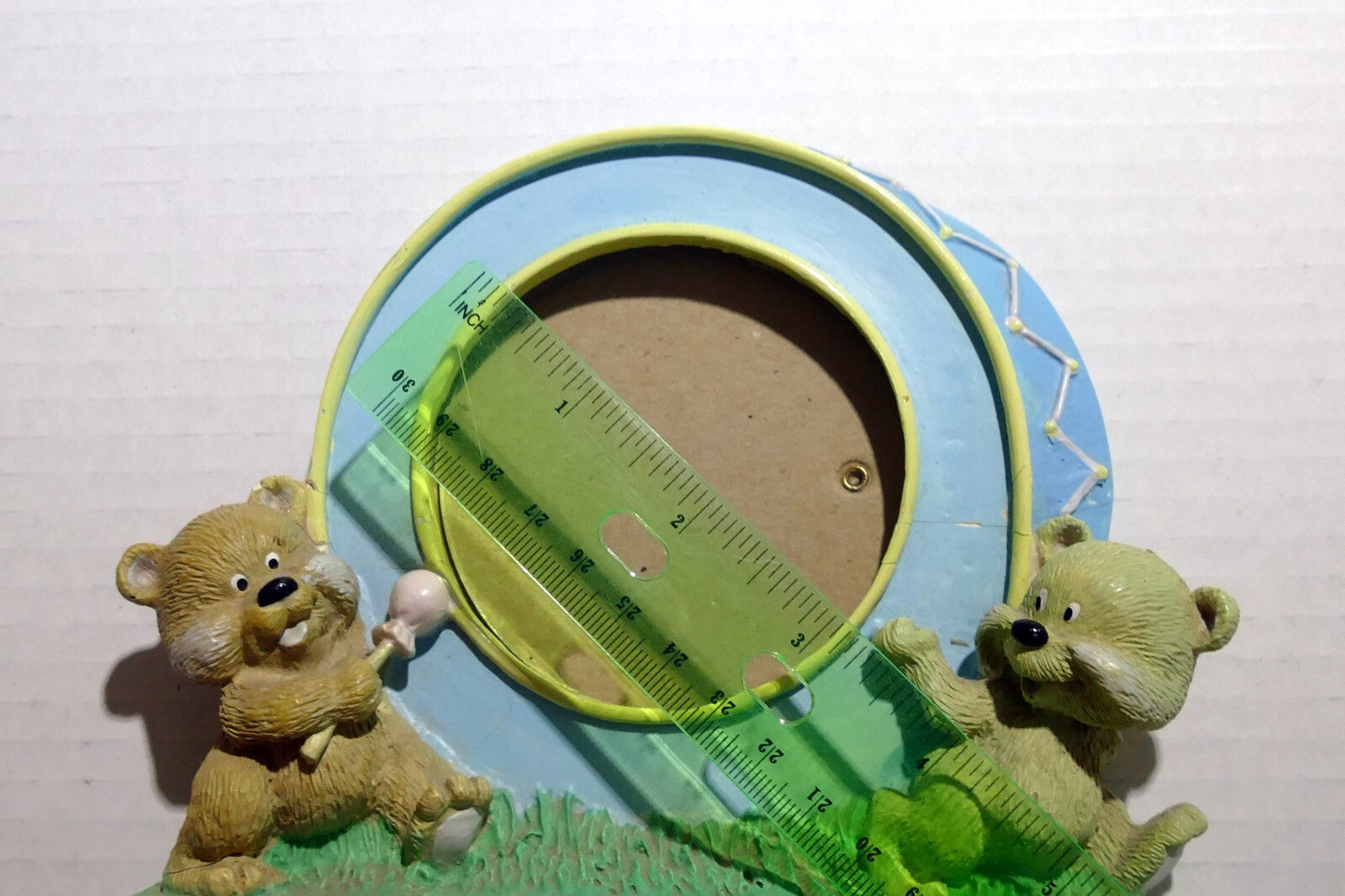 Picture Frame 3.5X3.5" Art Photo w glass Teddy Bear Figural ceramic baby boy