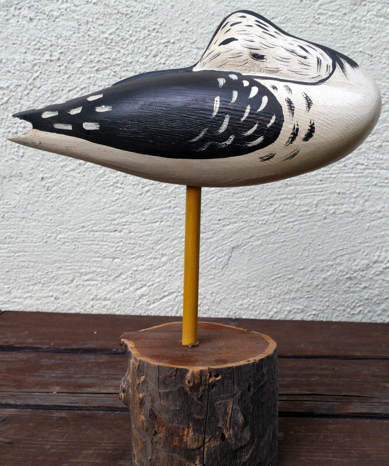 Shore bird wood sleeping yellow leg figurine by marty riley hand carved art