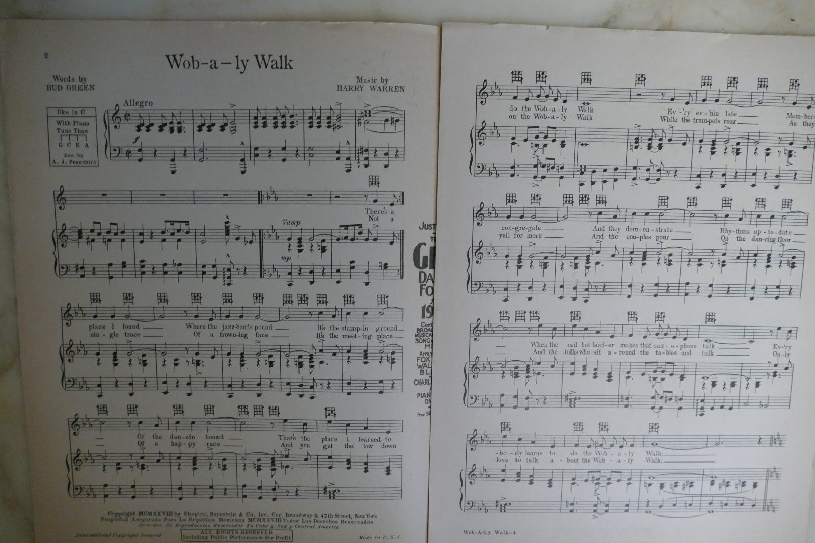 Wob-A-Ly Walk 1928 by Harry Warren and Bud Green, Shapiro, Bernstein and Co.
