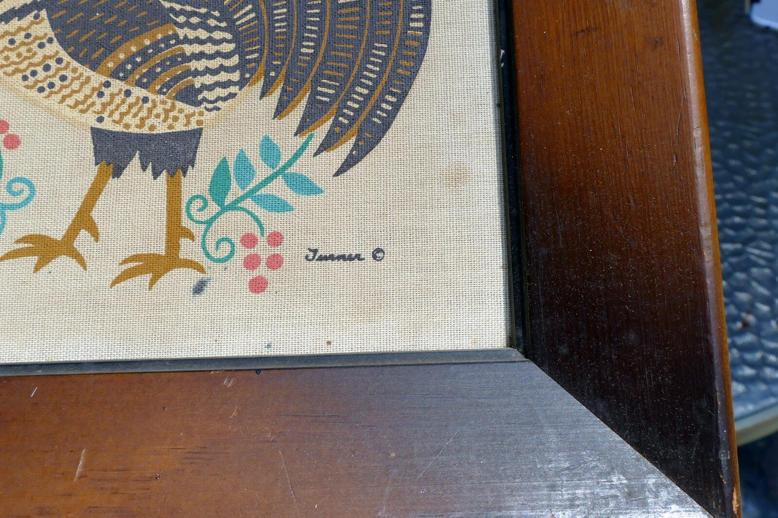 Set of two Rooster On Cloth Wood Framed Turner Co 1970 Home decor picture bird
