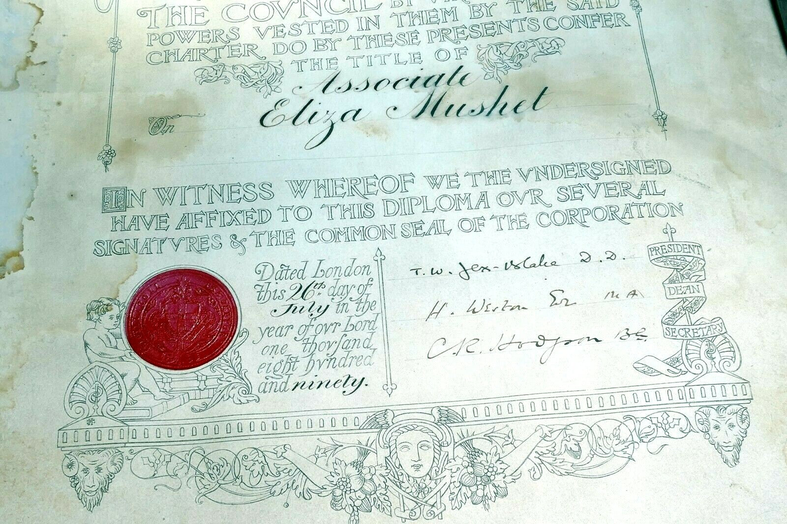 College of preceptors diploma year of lord 1890 queen victoria london antique