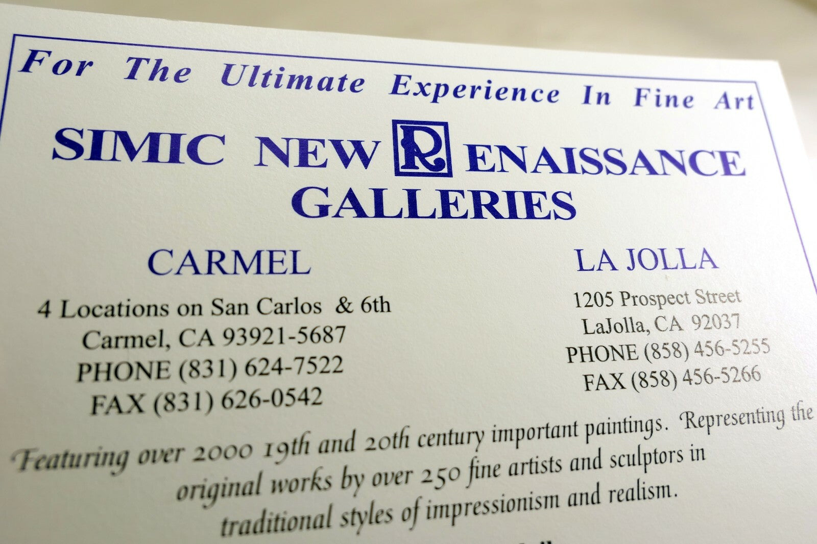 Simic Art Gallery Card Postcard 1970's Carmel Lajolla California USA