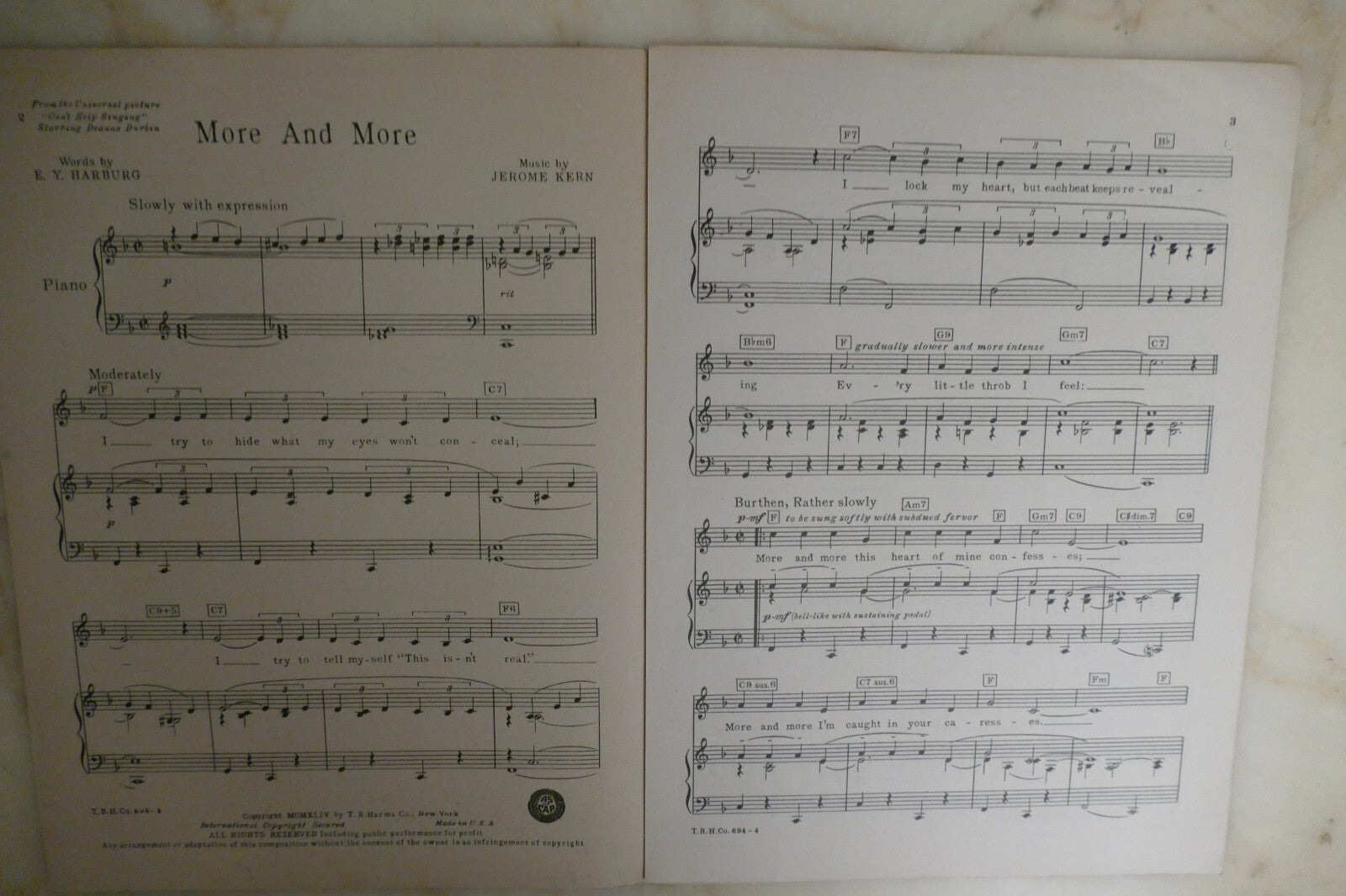 More And More 1944 by Jerome Kern and E. Y. Harburg from "Can't Help Singing"