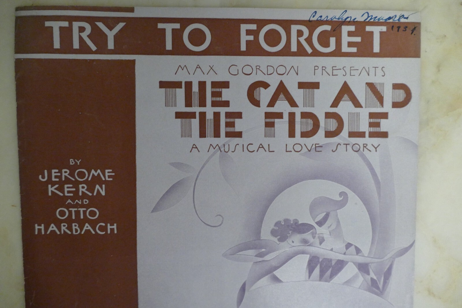 Try to forget sheet music 1931 by jerome kern from the cat and the fiddle