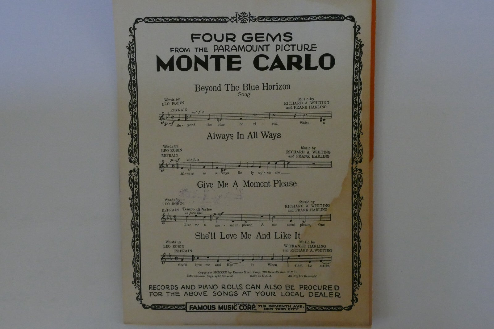 I'm Yours, 1930, from "Leave It To Lester" by John W. Green and E. Y. Harburg,