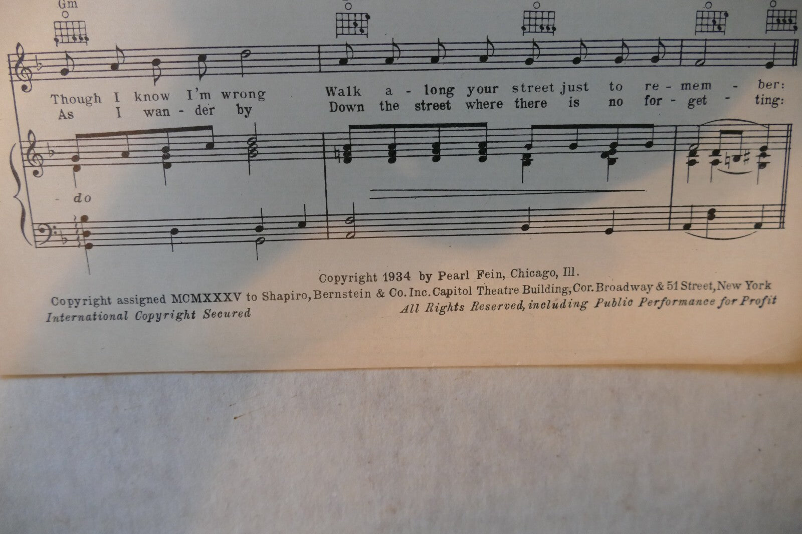 Lonely Street, 1935, by Pearl Fein, Shapiro, Bernstein & Co.