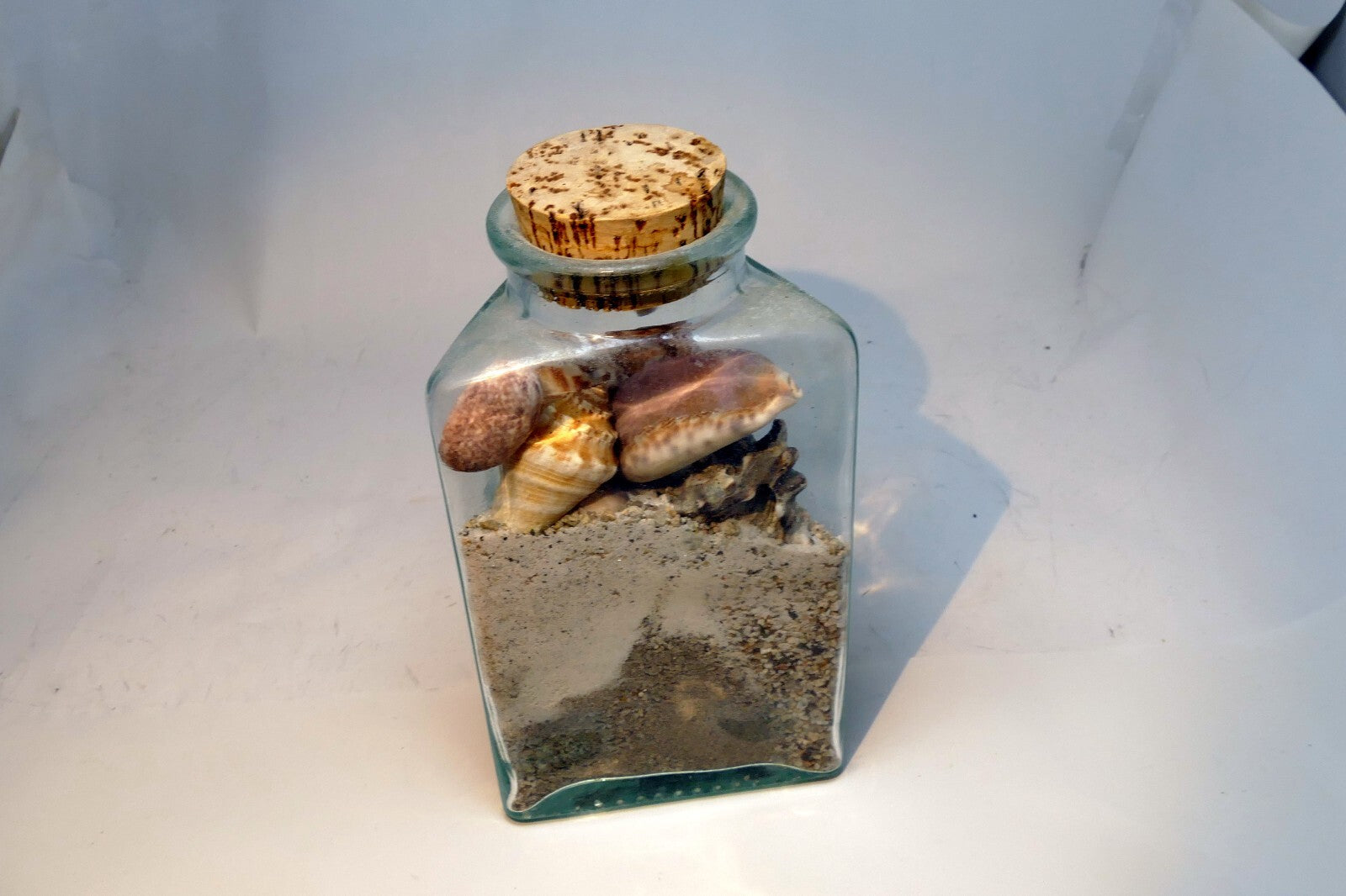 Pacific Island Ocean Shells Jar Beach bottle Triangle Clear Glass Hawaii USA