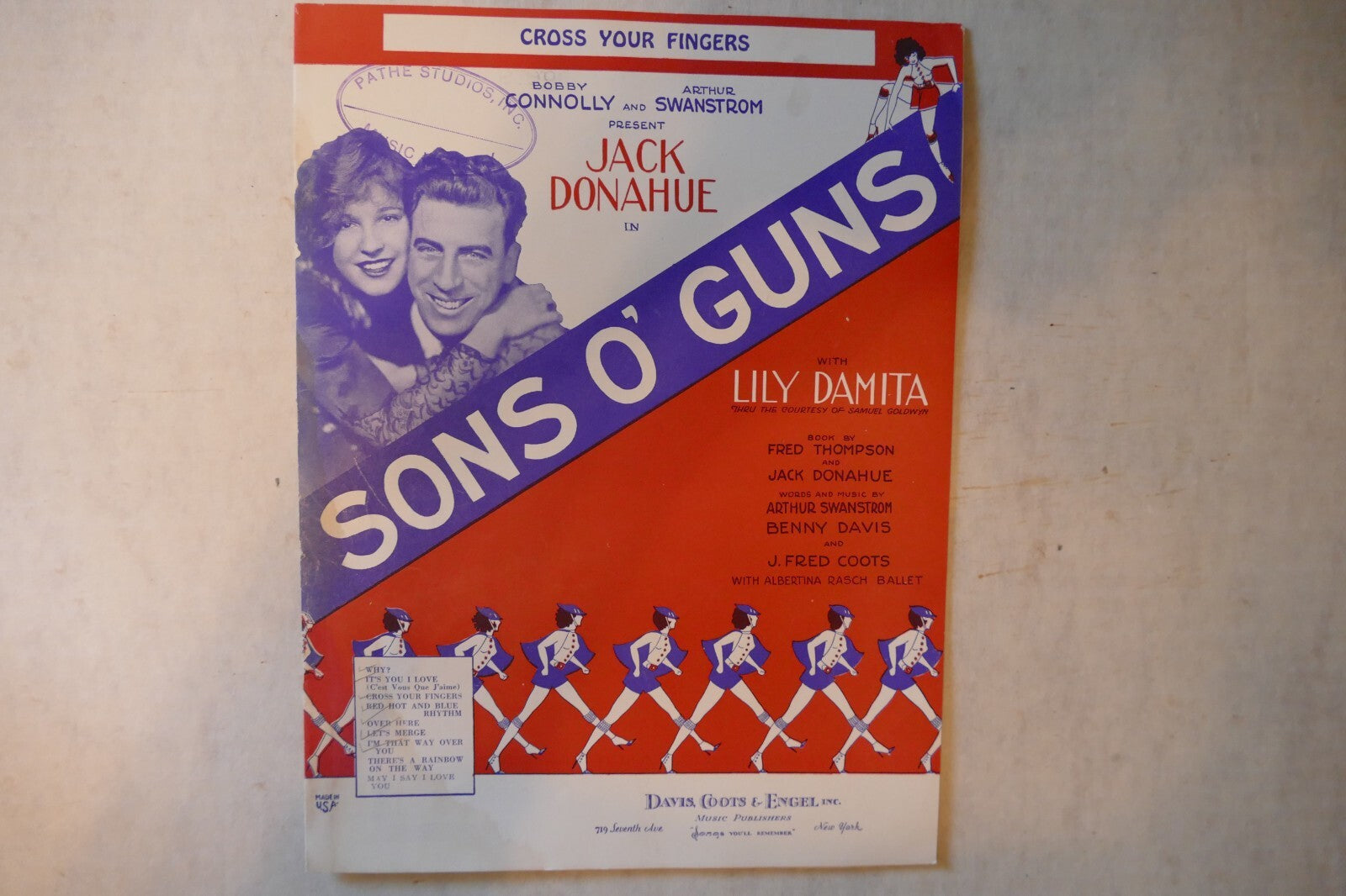 Cross your fingers sheet music 1929, sons o' guns, arthur swanstrom, benny davis, fred coots