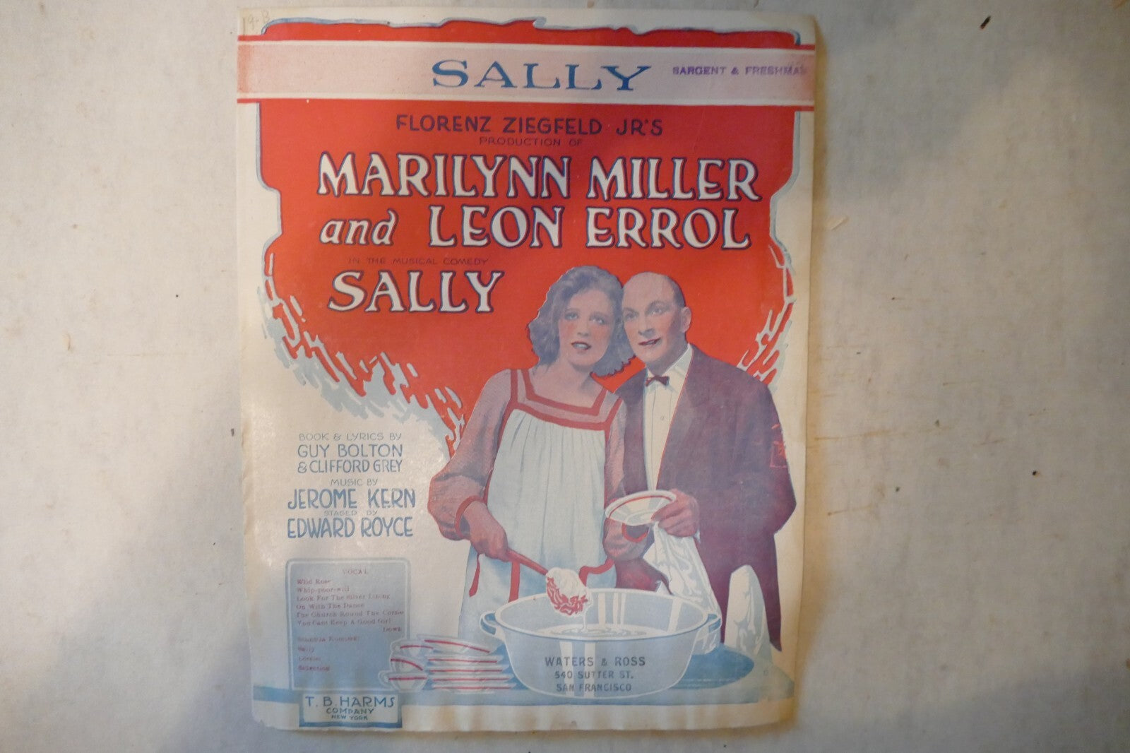 Sally sheet music 1920, from "sally" musical, jerome kern, clifford grey, t.b. harms company