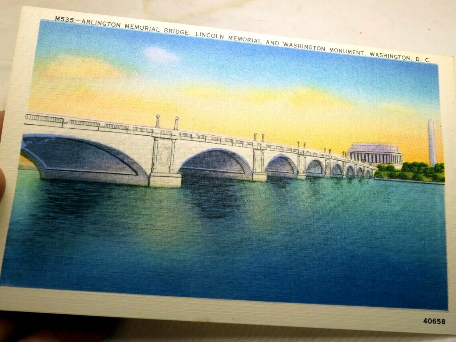 Postcard arlington memorial bridge lincoln memorial washington dc linen 1940's