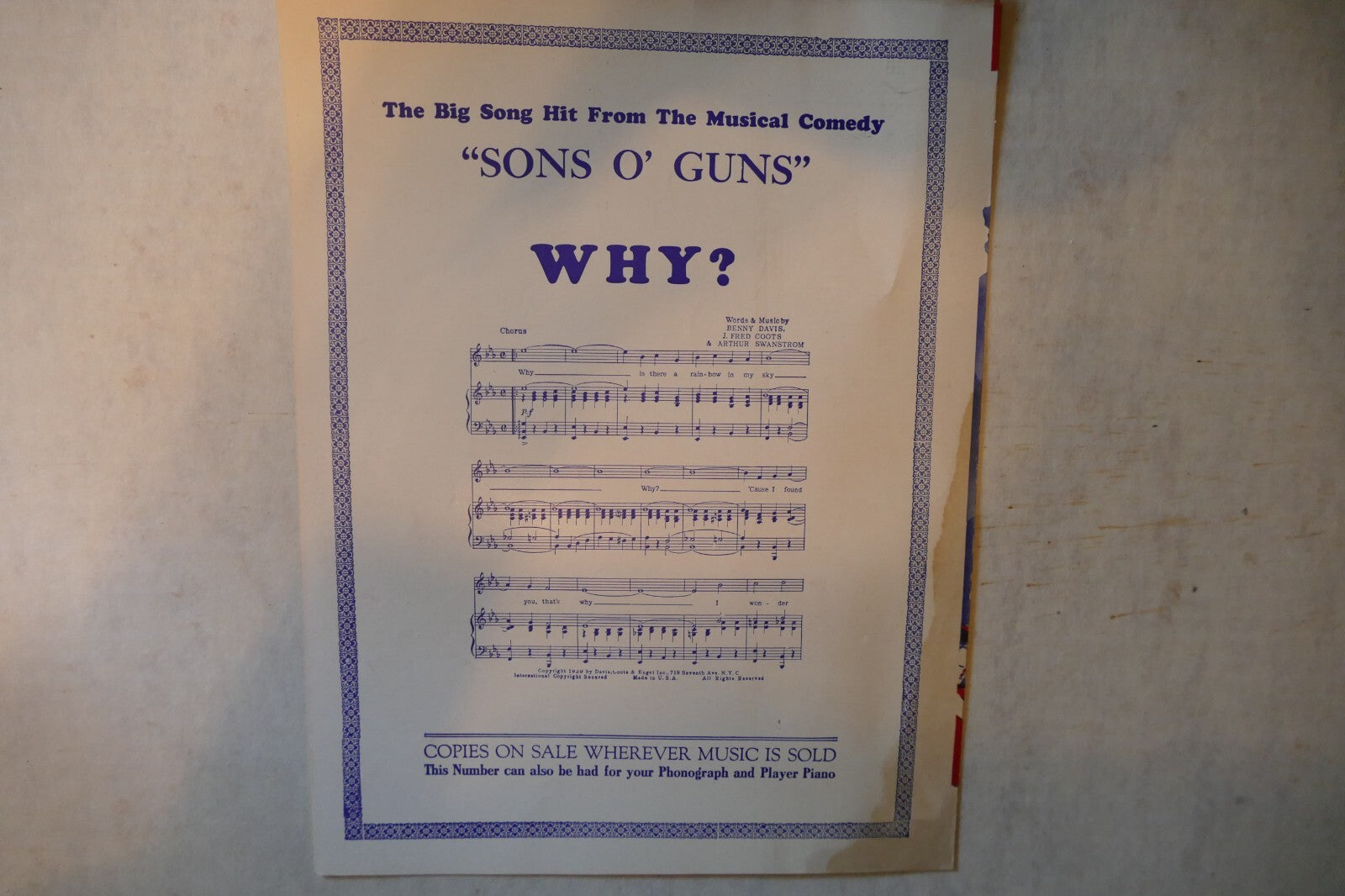Sentimental Melody 1929, Sons O' Guns, Arthur Swanstrom, Benny Davis, Fred Coots