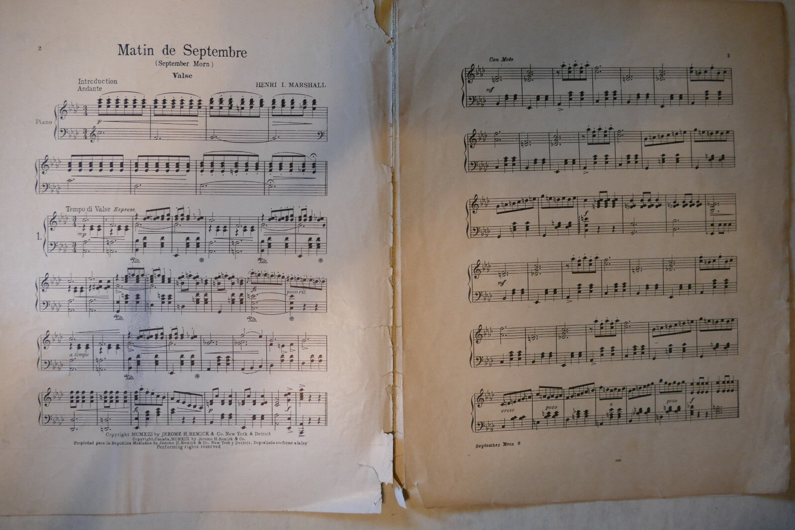 Matin de Septembre, 1913, by Henri I. Marshall, Jerome H. Remick & Co.