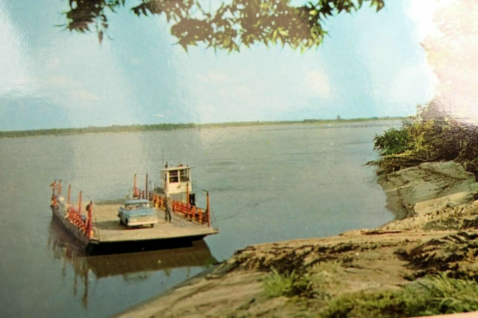 Mississippi river ferry landing usa postcard 1960's vintage