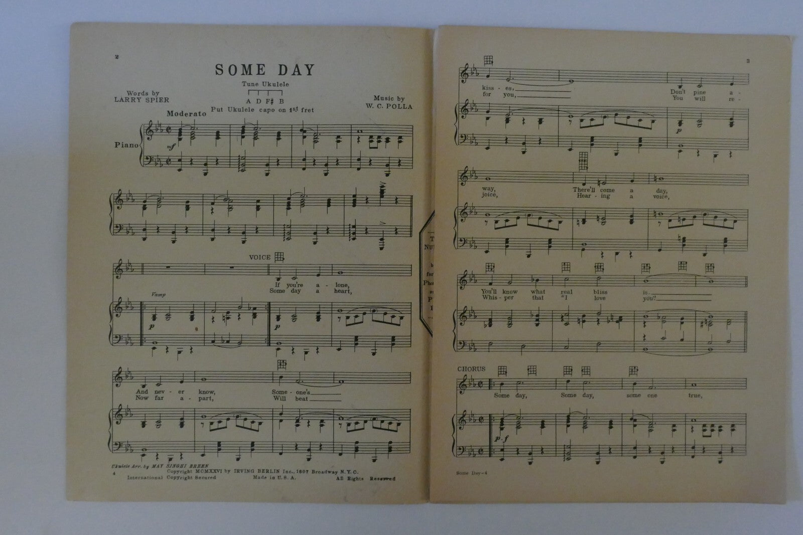 Some Day, 1926, by Larry Spier and W.C. Polla, Irving Berlin, Inc