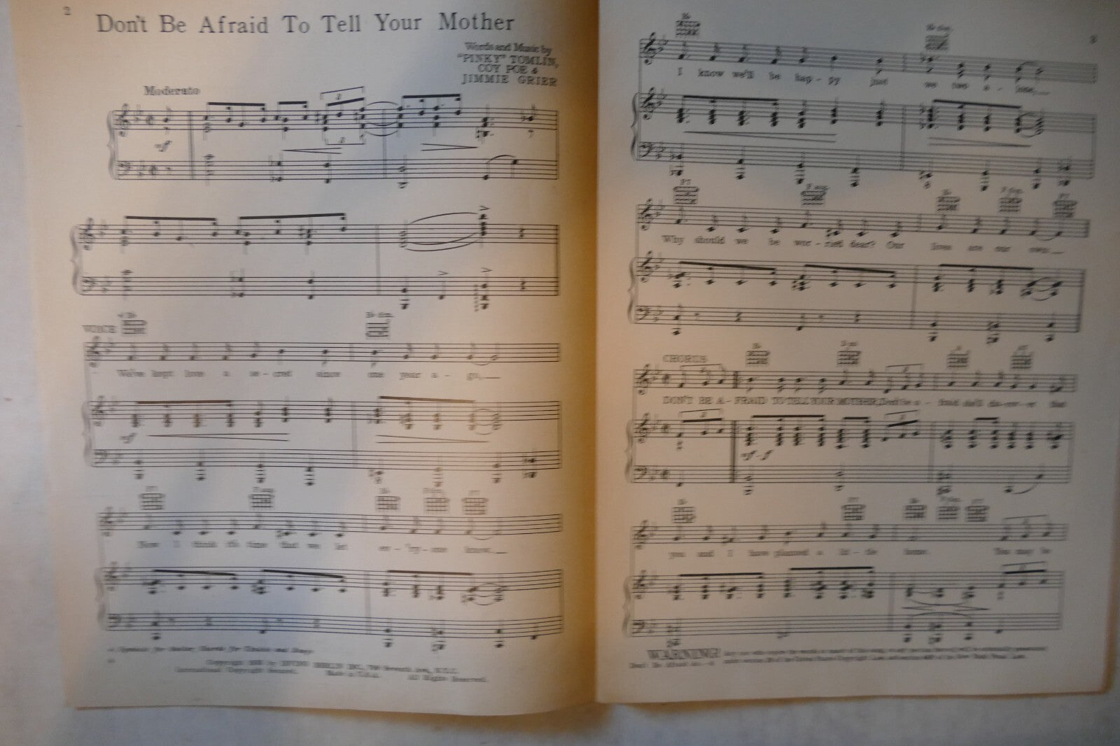 Don't Be Afraid To Tell Your Mother, 1935, "Pinky" Tomlin, Coy Poe, Jimmie Grier