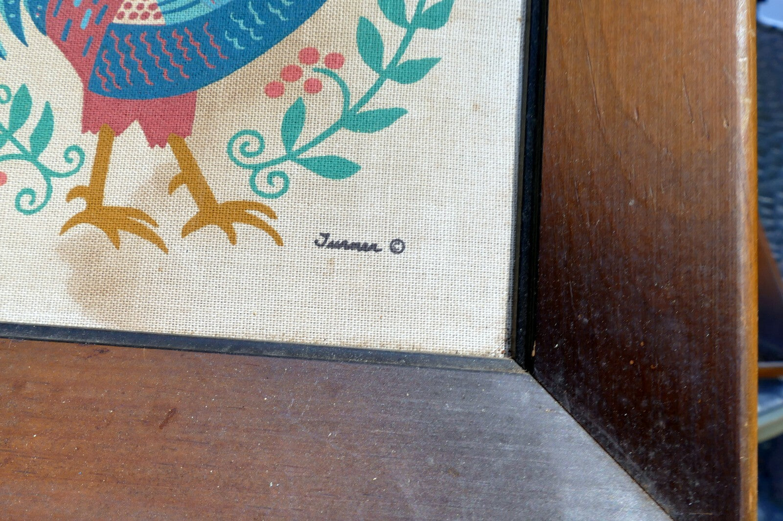 Set of two Rooster On Cloth Wood Framed Turner Co 1970 Home decor picture bird