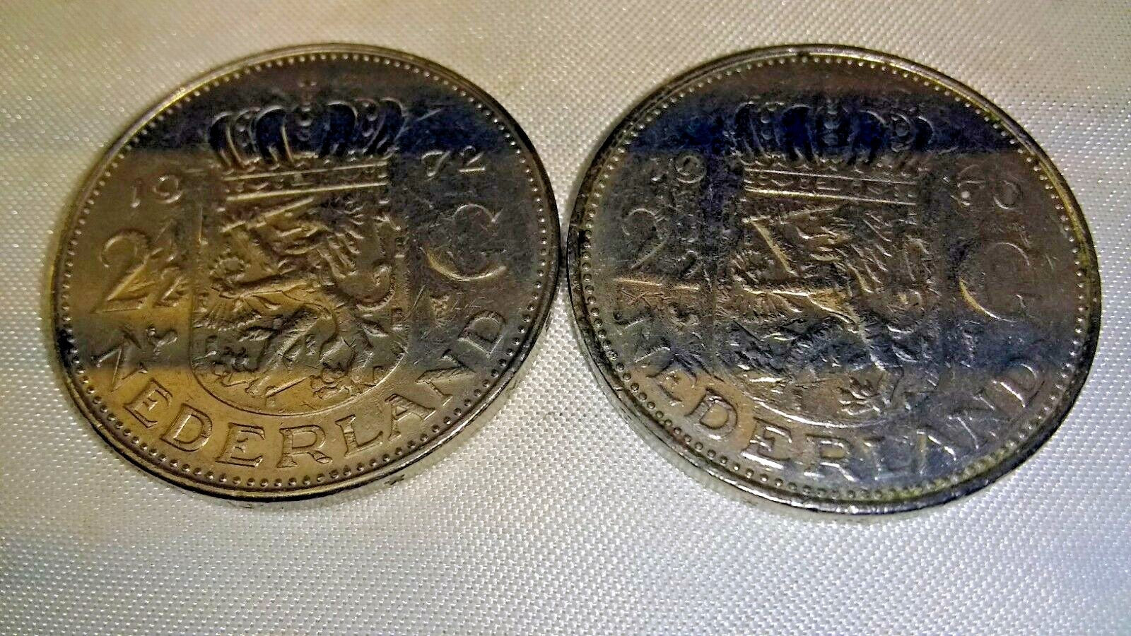 Netherlands 1970 21/2 Gulden Pre-Euro Coin Queen Juliana Nickel lot of two coins
