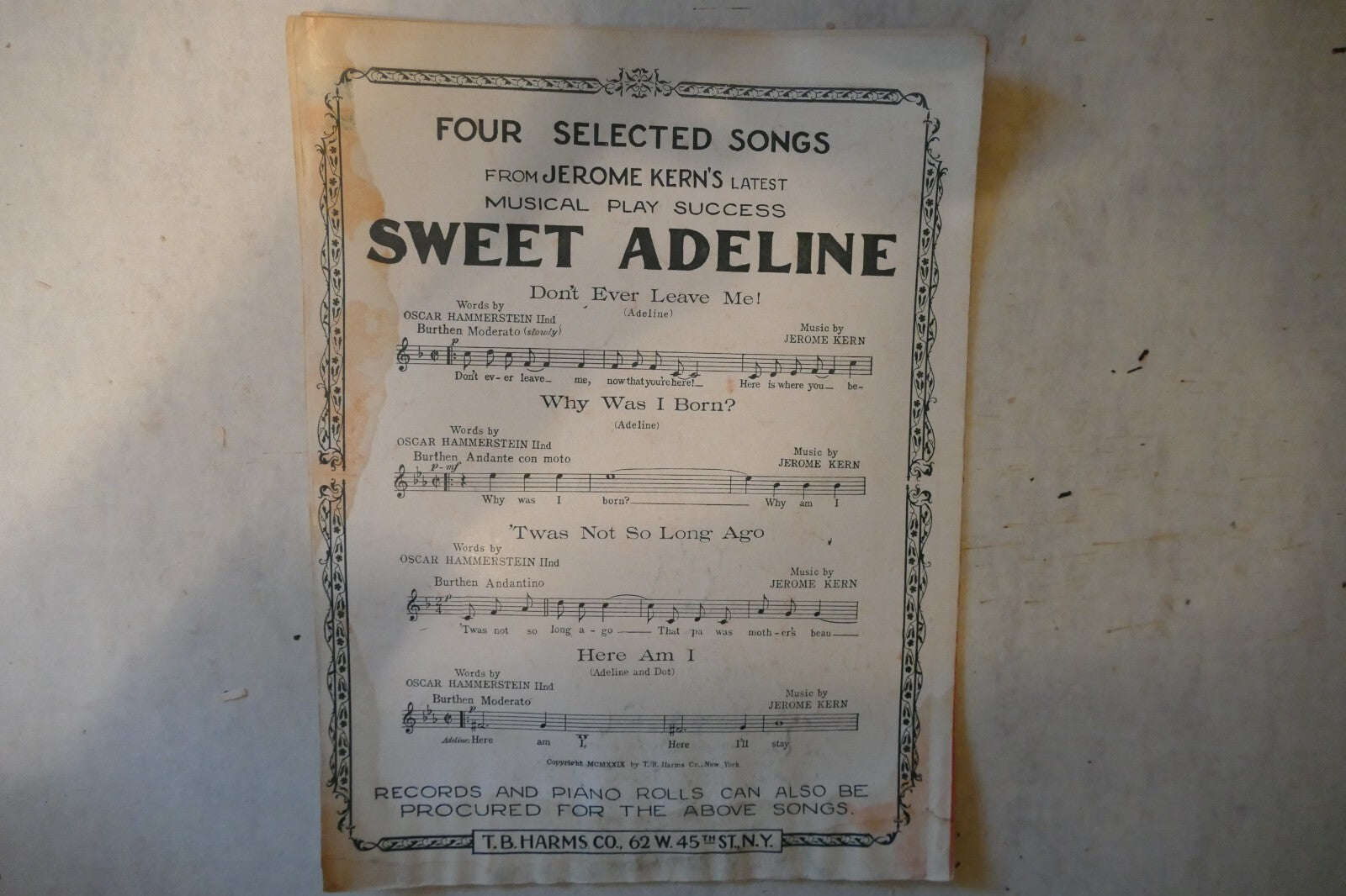 Here Am I, 1929, from "Sweet Adeline", by Jerome Kern and Oscar Hammerstein 2nd