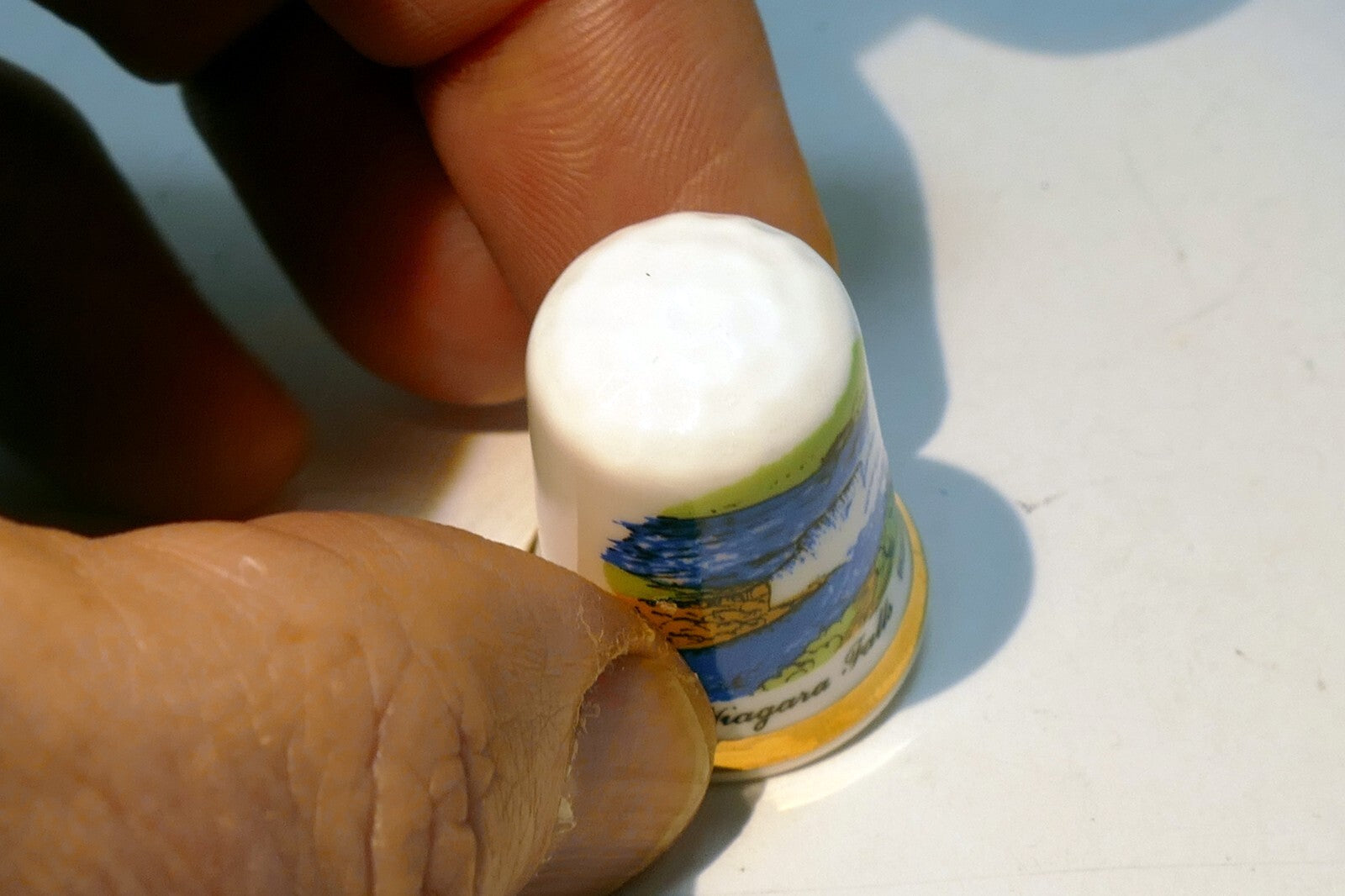 Porcelain Thimble Souvenir Niagara Falls Canada waterfall river