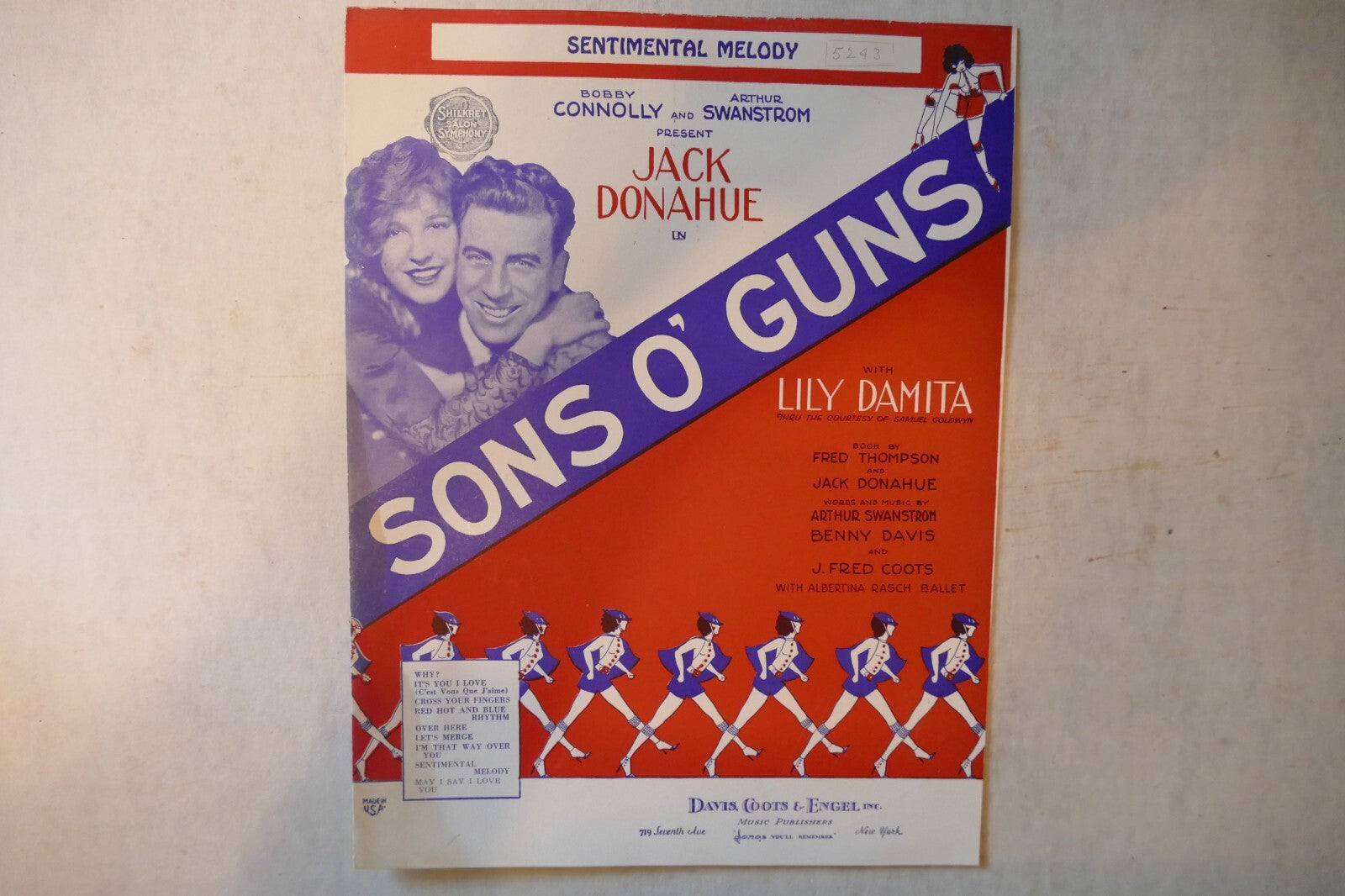 Sentimental melody sheet music 1929, sons o' guns, arthur swanstrom, benny davis, fred coots