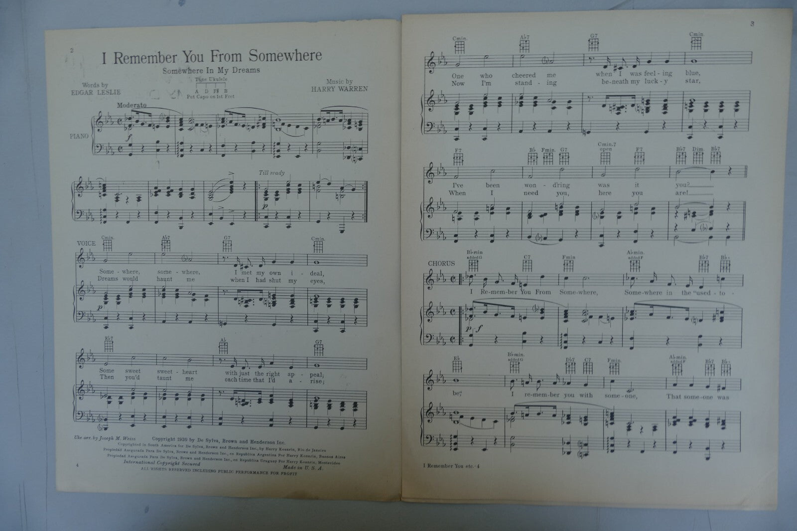 I remember you from somewhere 1930 by Harry Warren and Edgar Leslie