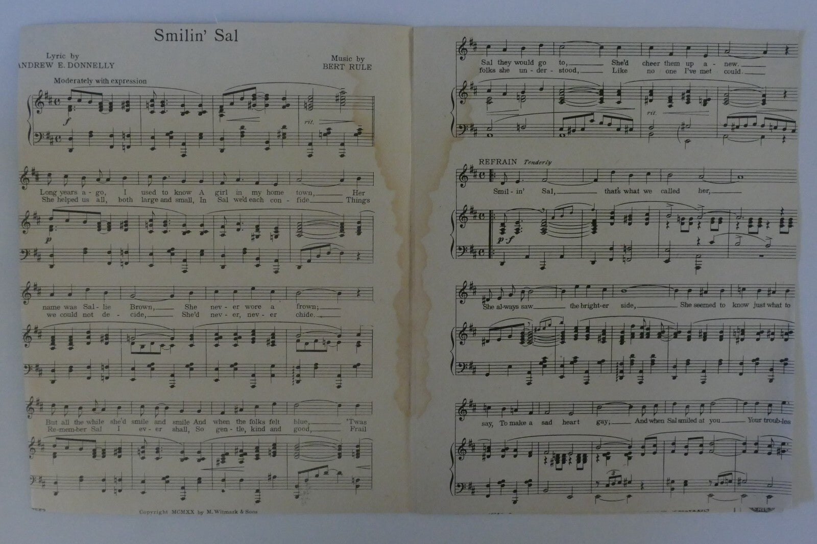 Smilin' Sal, 1920, by Andrew E. Donnely and Bert Rule, M. Witmark and Sons