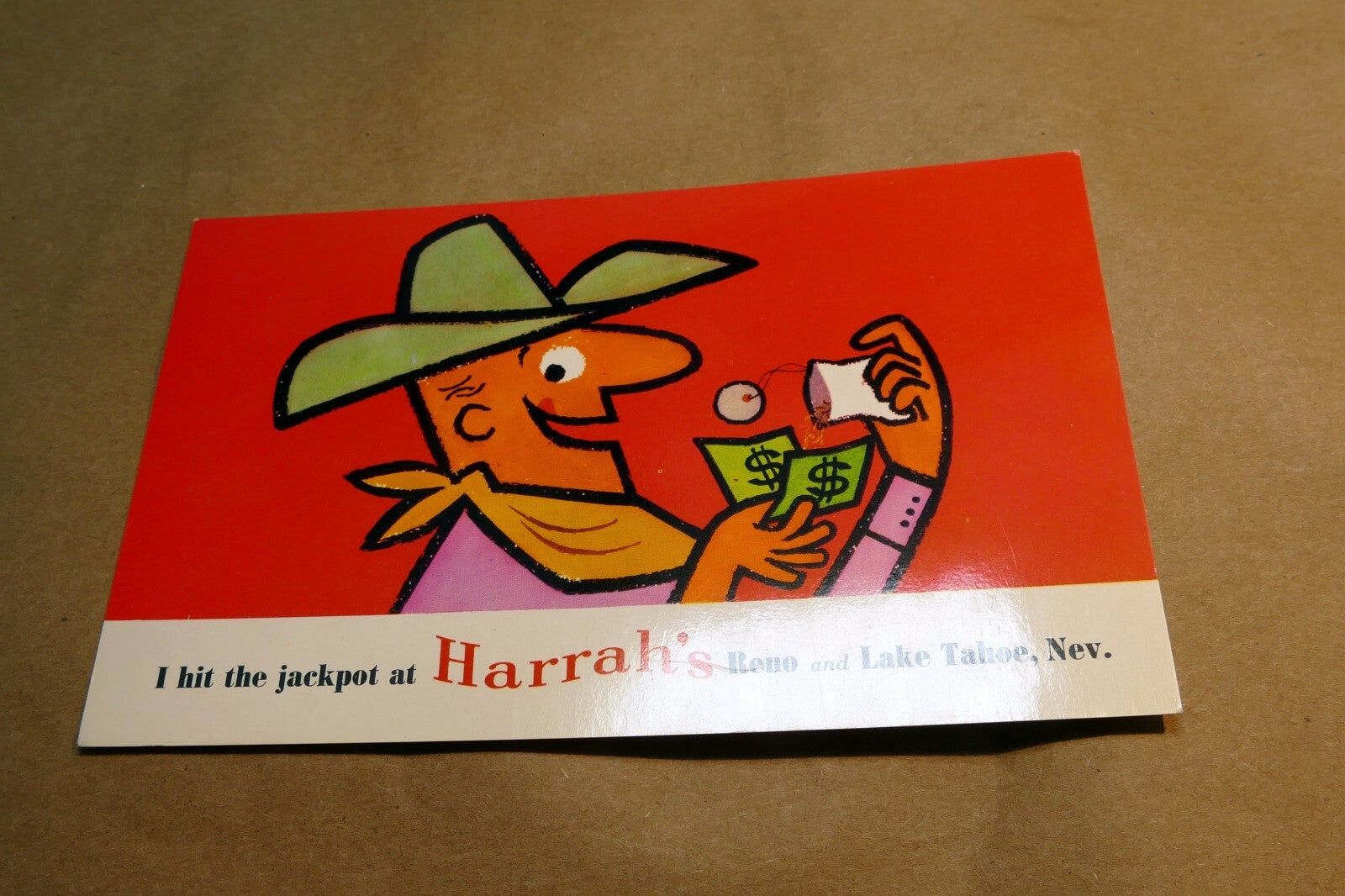 I Hit The Jackpot At Harrah's Reno Lake Tahoe Cowboy Unused  1960's CASINO Reno