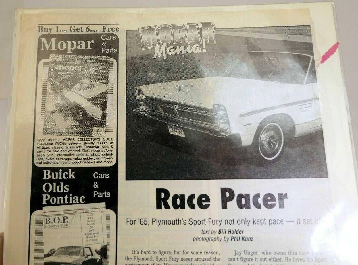 1965 plymouth sport fury magazine clipping advertisement ad