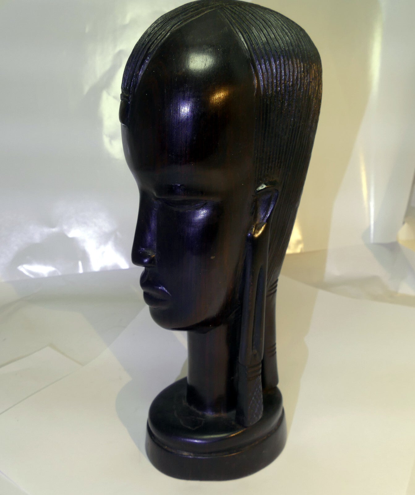 African bust hand carved ebony wood sculpture tribal female 9.5" tall tanganyka