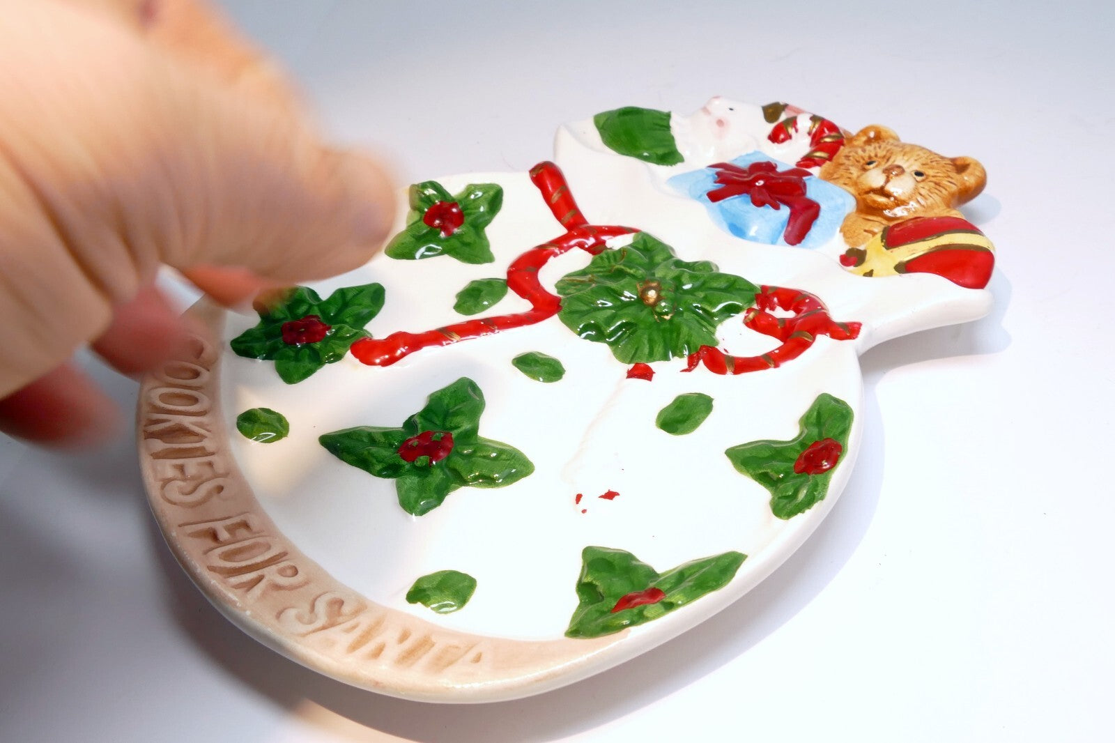 Cookies for Santa Plate Tray Teddy Bear Christmas Toys Bow Holly 8"