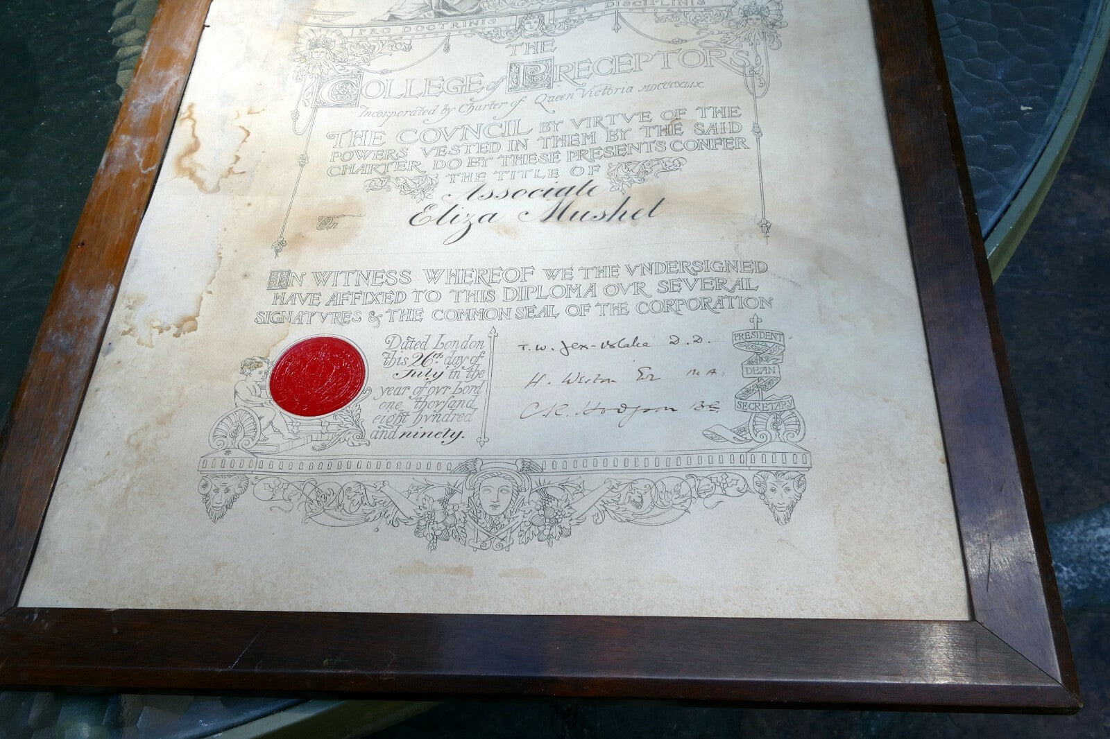 College of Preceptors Diploma year of Lord 1890 Queen Victoria London antique