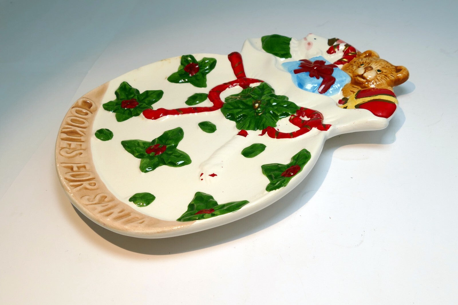 Cookies for Santa Plate Tray Teddy Bear Christmas Toys Bow Holly 8"