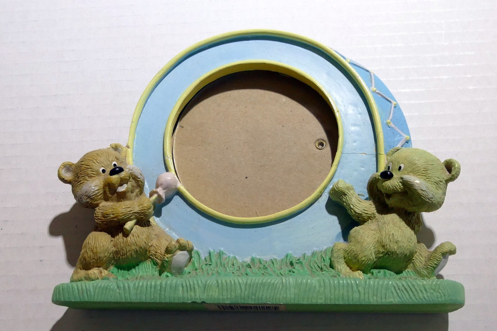 Picture Frame 3.5X3.5" Art Photo w glass Teddy Bear Figural ceramic baby boy