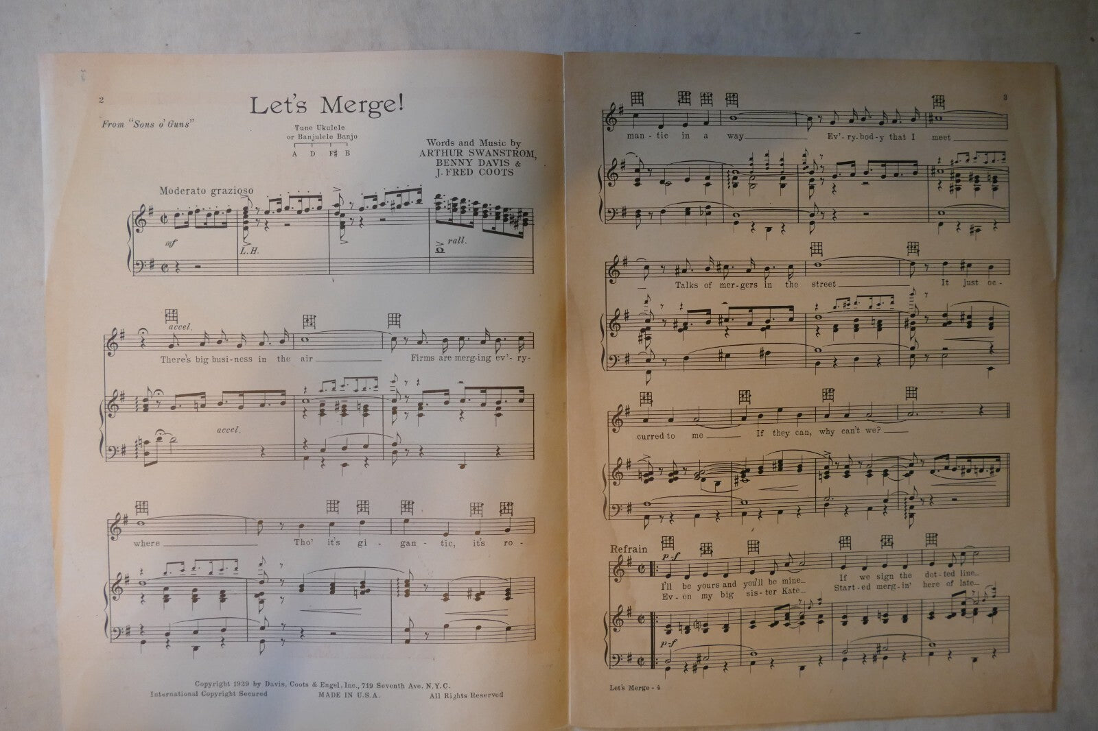 Let's Merge, 1929, "Sons O' Guns", Arthur Swanstrom, Benny Davis, J. Fred Coots