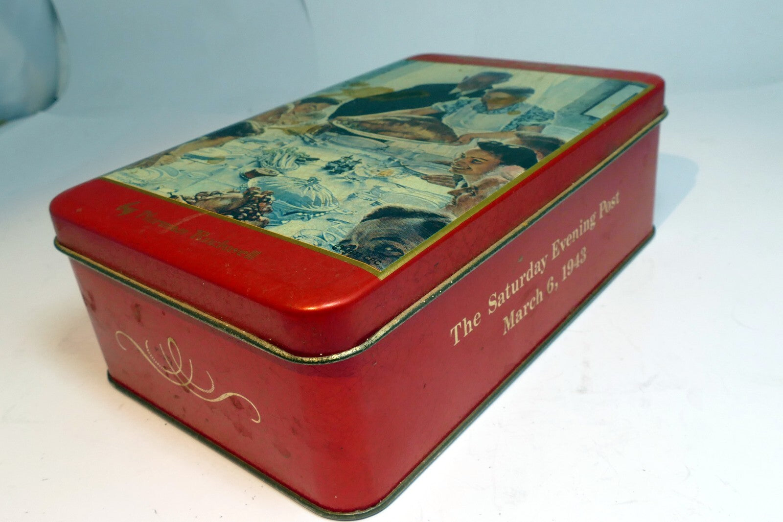 Norman Rockwell Tin empty container family dinner Thanksgiving Freedom from want