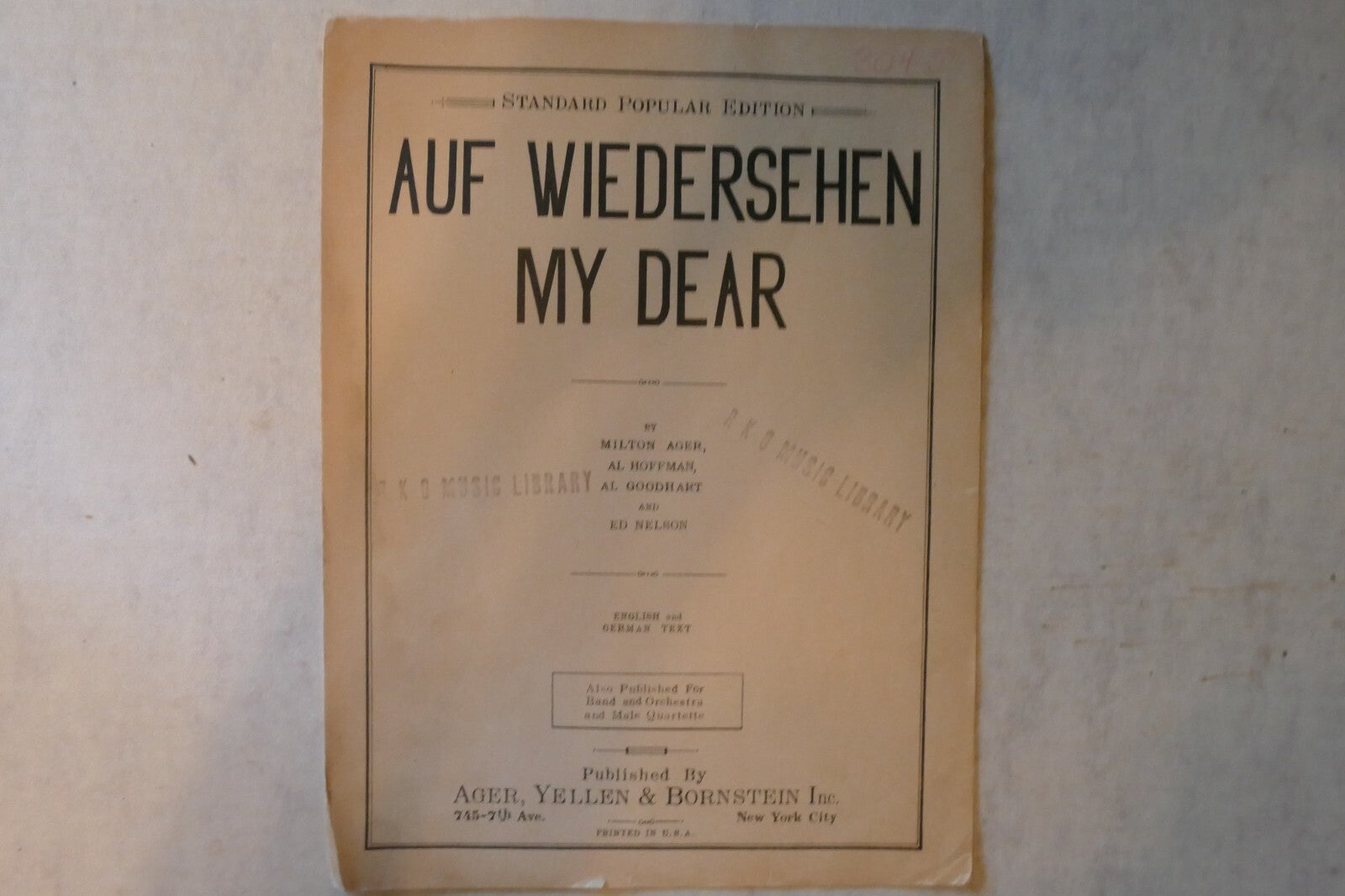 Auf wiedersehen my dear sheet music 1932, by milton ager, al hoffman, al goodhart, ed nelson