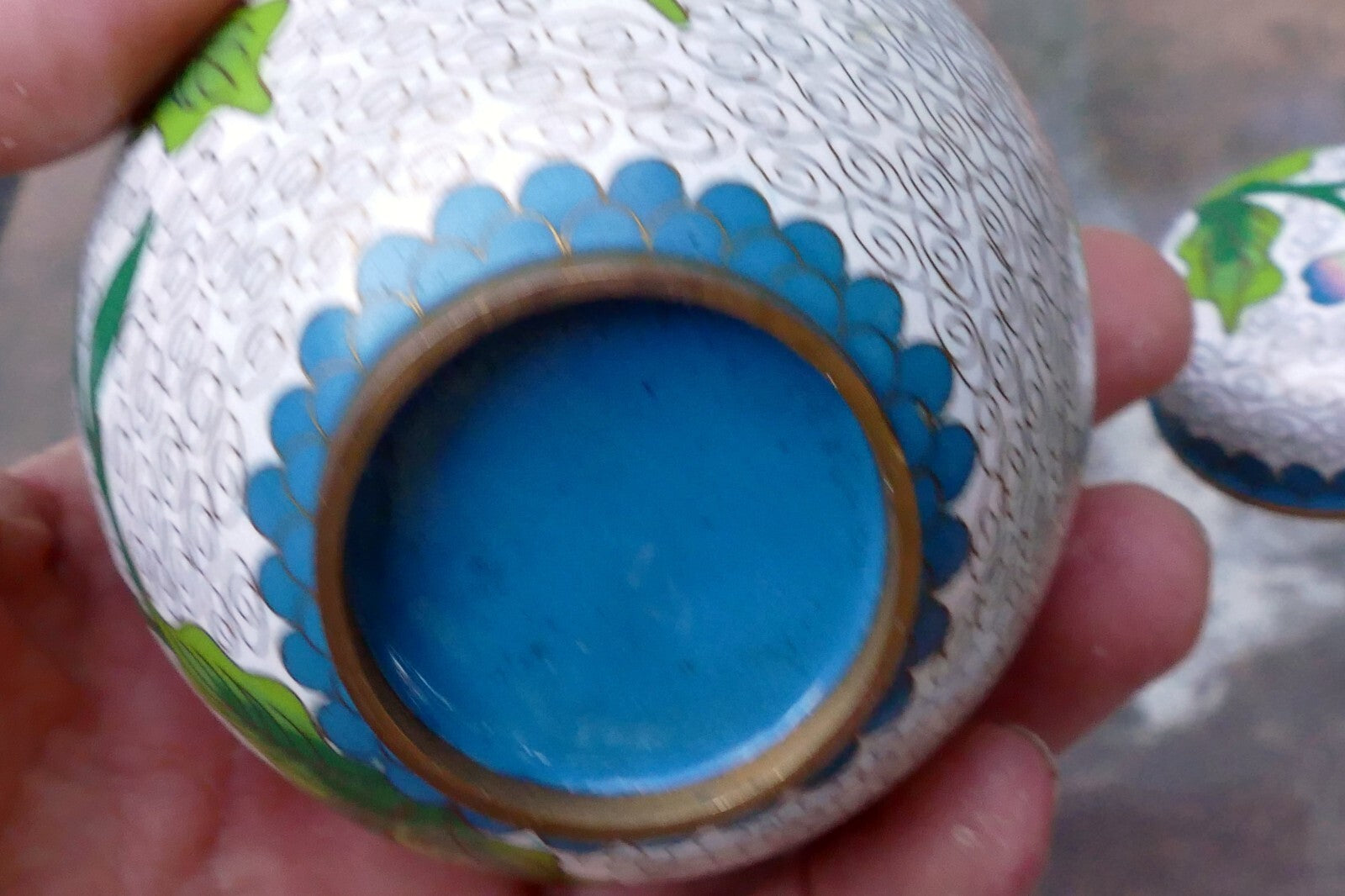Cloisonne Ginger Jar with top lid enamel brass 3X3.5" small