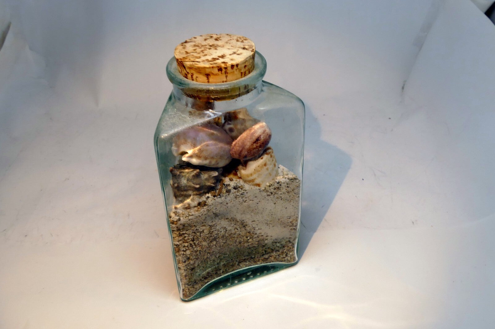 Pacific Island Ocean Shells Jar Beach bottle Triangle Clear Glass Hawaii USA